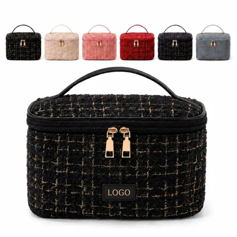 Linen Cosmetic Organizer with Water-Resistant Lining
