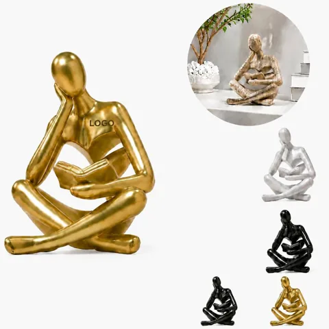 Reading Scholar Contemplation Resin Figurine Desk Decor