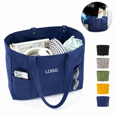 Heavy Duty Cotton Canvas Carryall Tote with Inner Zip Pocket