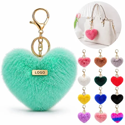 Furry Heart Charm Keyring for Bags Backpacks, Soft Plush