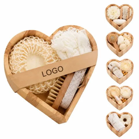 Wooden Heart Spa Kit for Women with Massage Brush Self Care