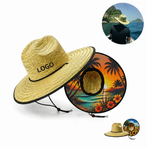 Adjustable Wide Brim Sun Straw Hat with Chin Cord Sweatband
