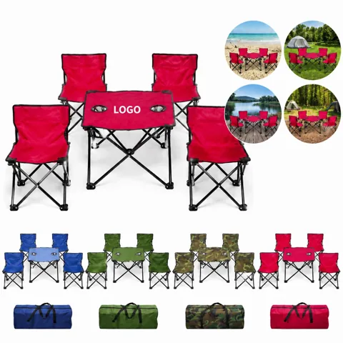 Camping Table & 4 Chair Set with Cup Holders, Folding