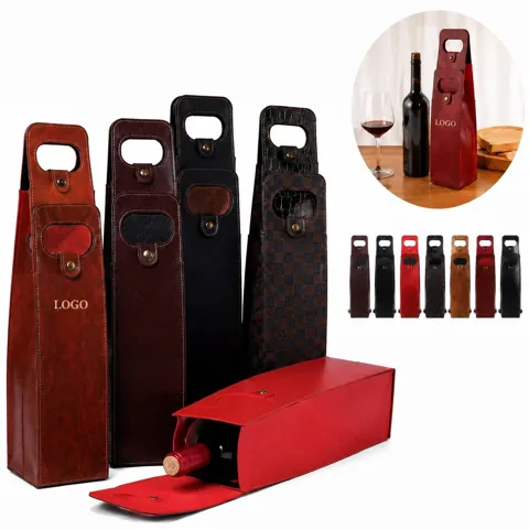 PU Leather Wine Bottle Carrier Pouch with Metal Clasp