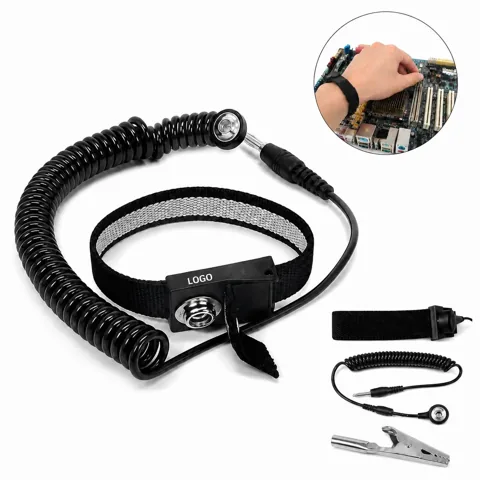 ESD Anti-Static Grounding Wrist Strap, 360 Rotating Coiled
